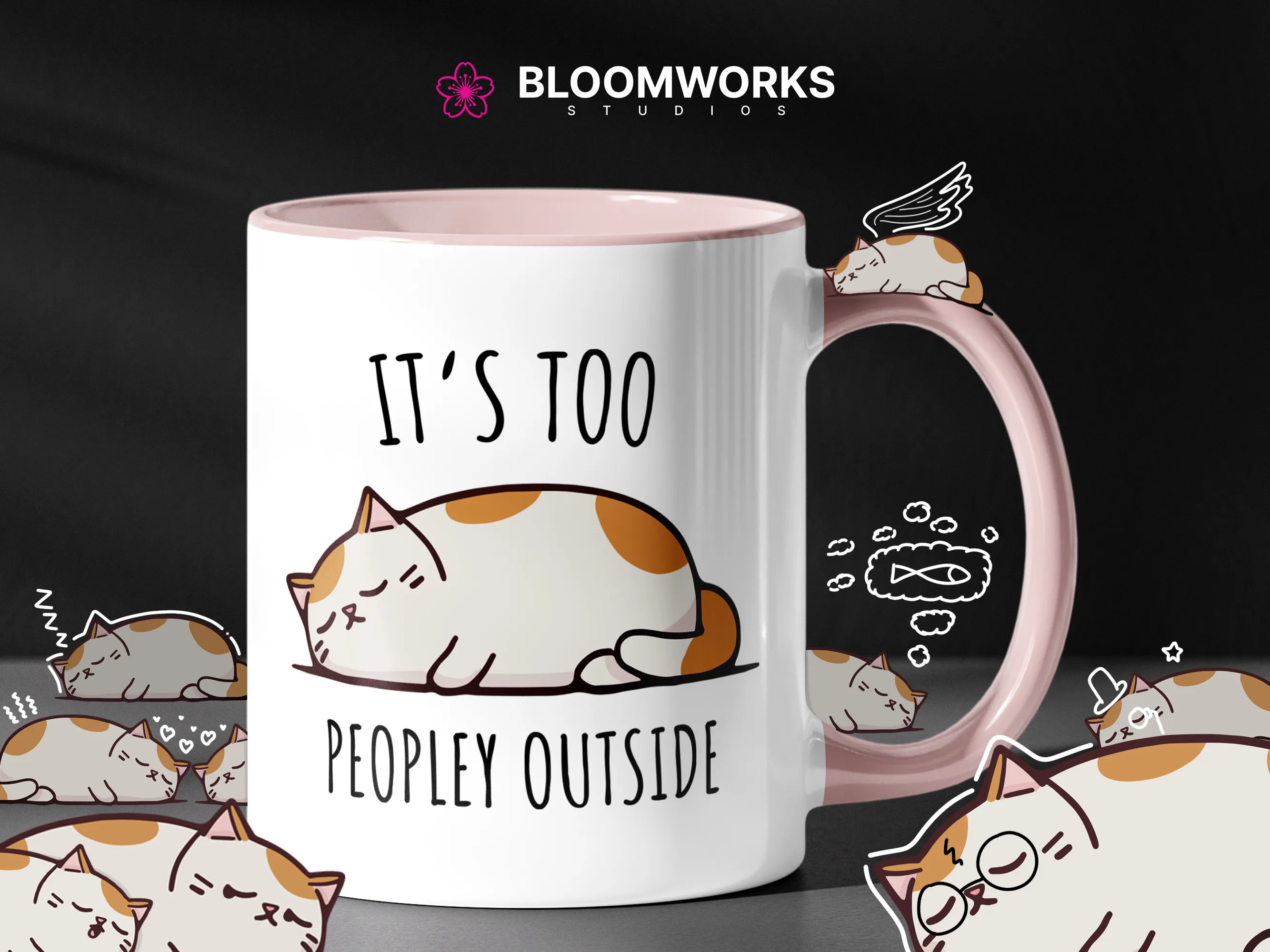 Kawaii cat mug - 'It's Too Peopley Outside'