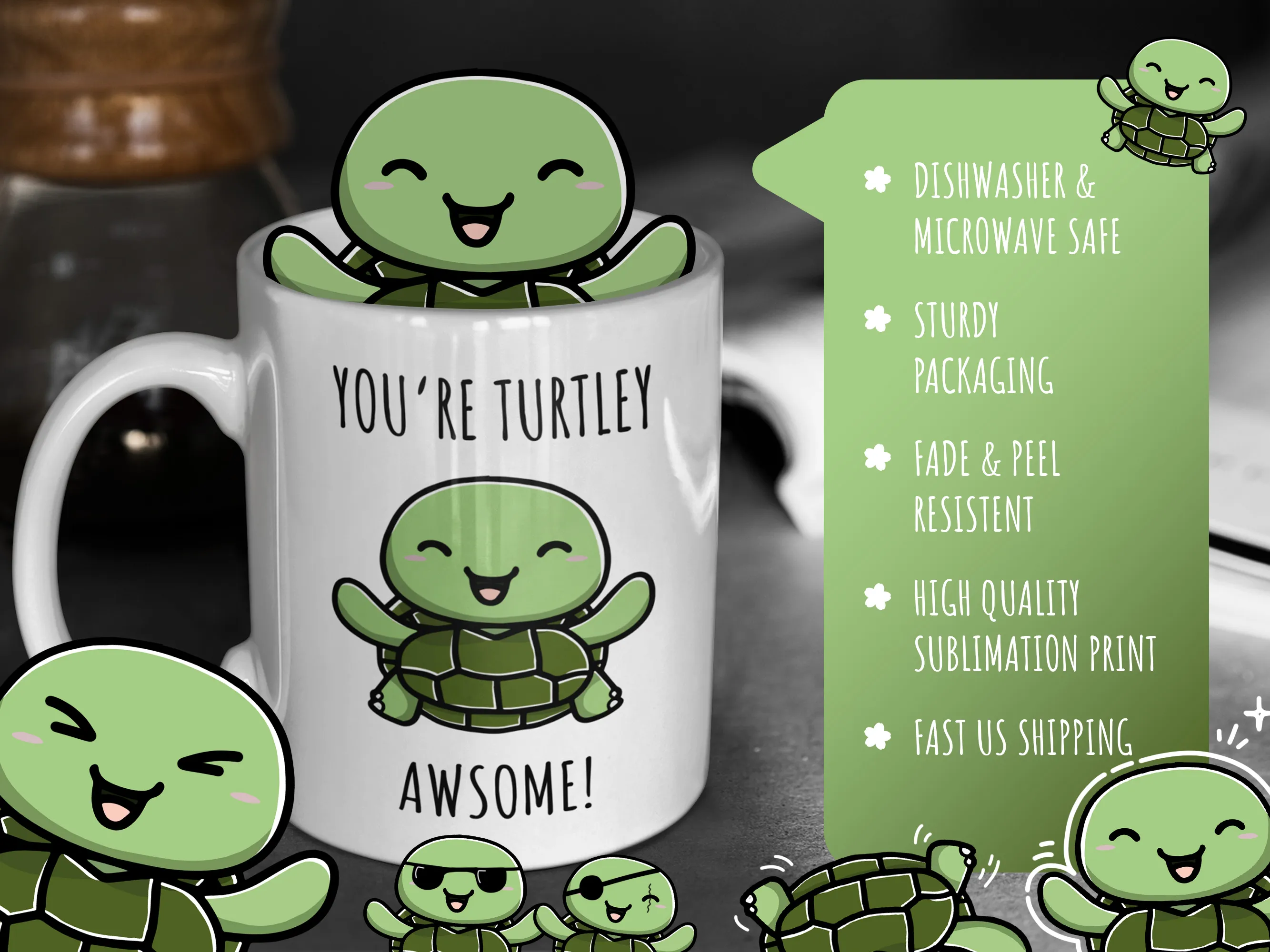 Kawaii turtle mug extra angle photos