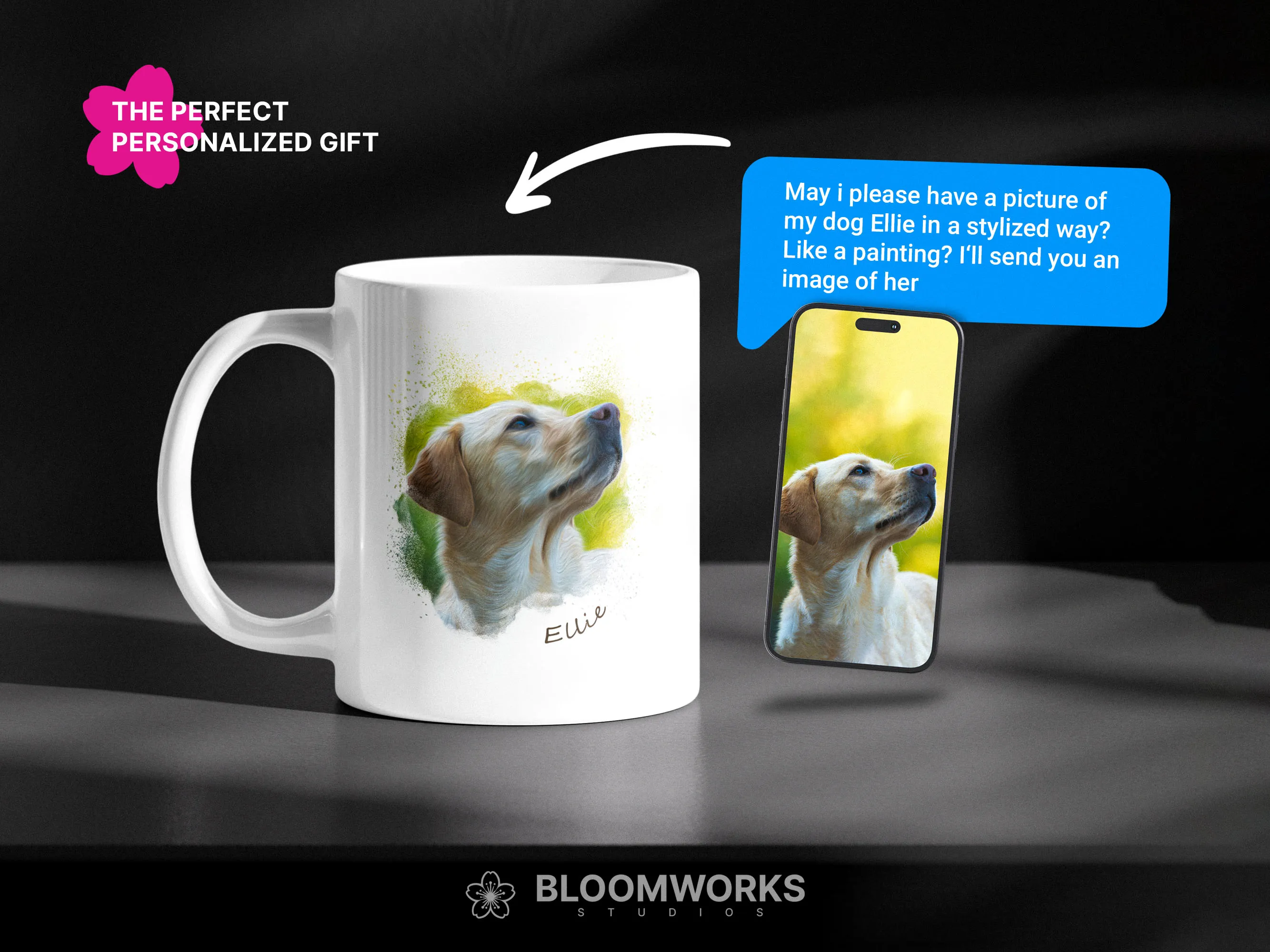 BloomWorks custom pet portrait - how the personalization process works