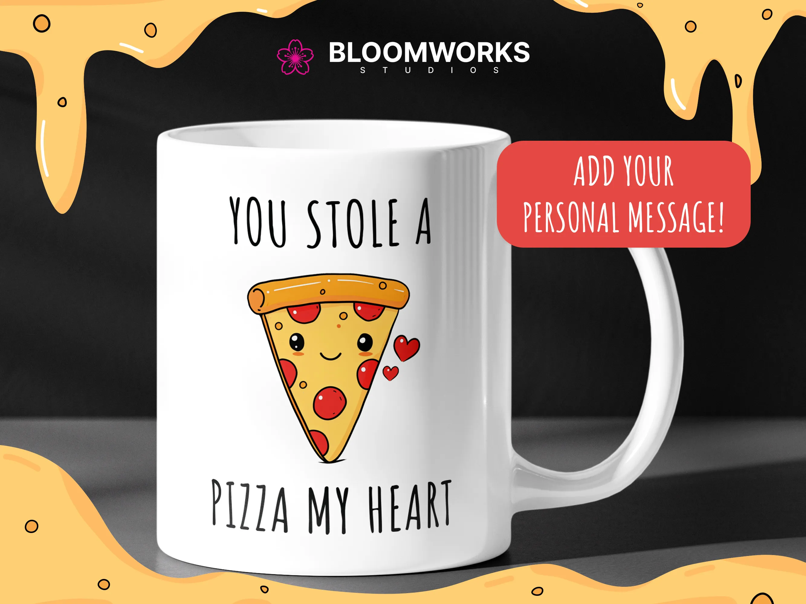 Kawaii pizza mug - 'You Stole a Pizza My Heart'